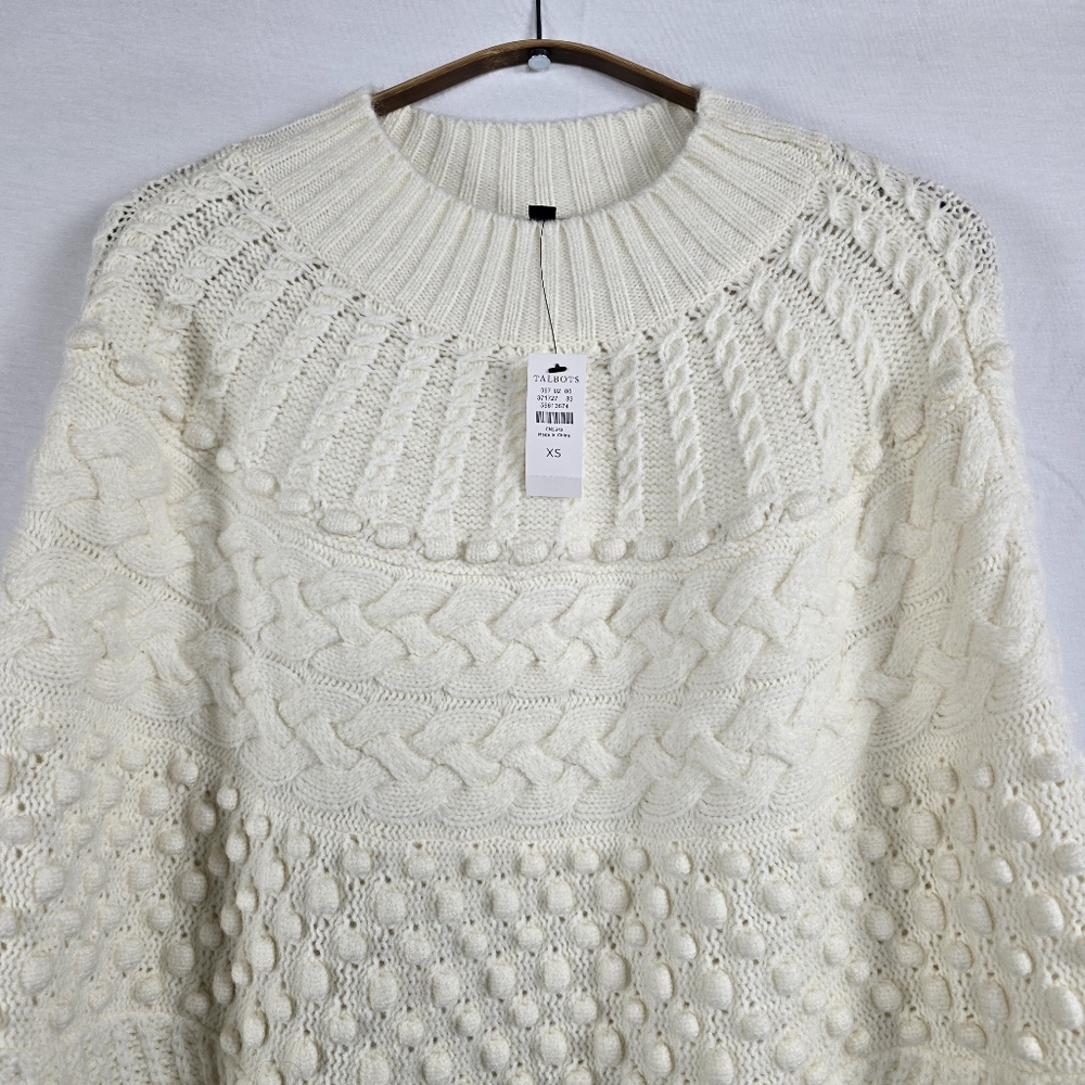 Talbots Chunky Cable Knit Poncho Ivory size XS NWT - Picture 4 of 12